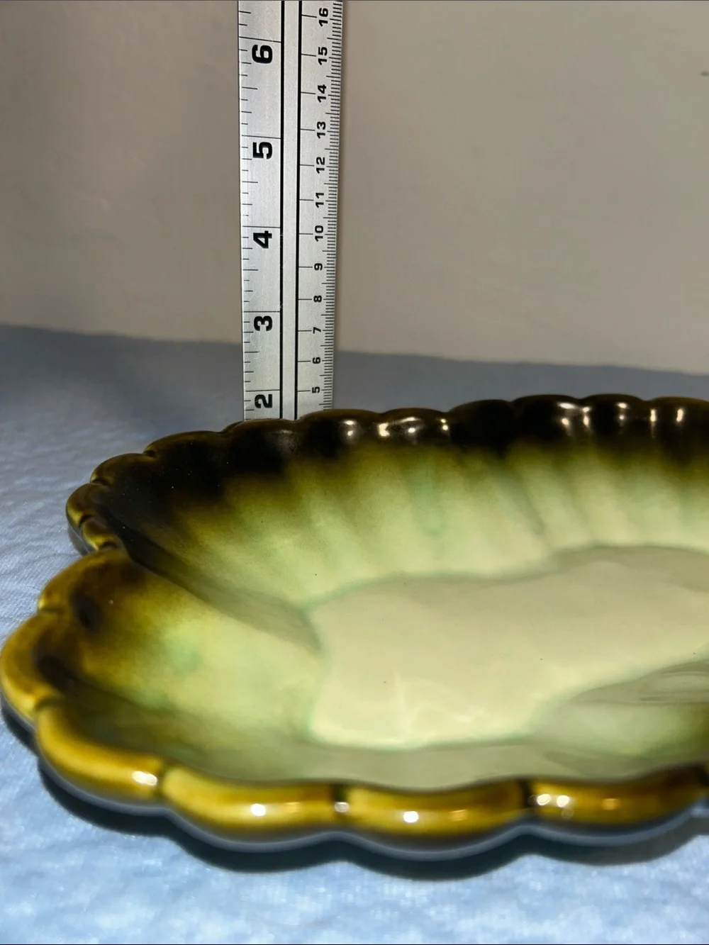 Mid-Century Modern Green/Brown Ombre Ceramic Leaf or Floral serving dish